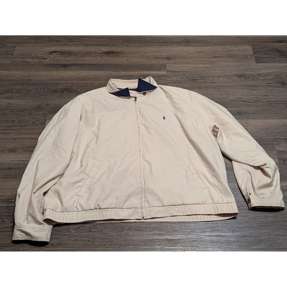 Polo Ralph Lauren Mens XXL Harrington Jacket Beige Tan Plaid Lined Full Zip Pony